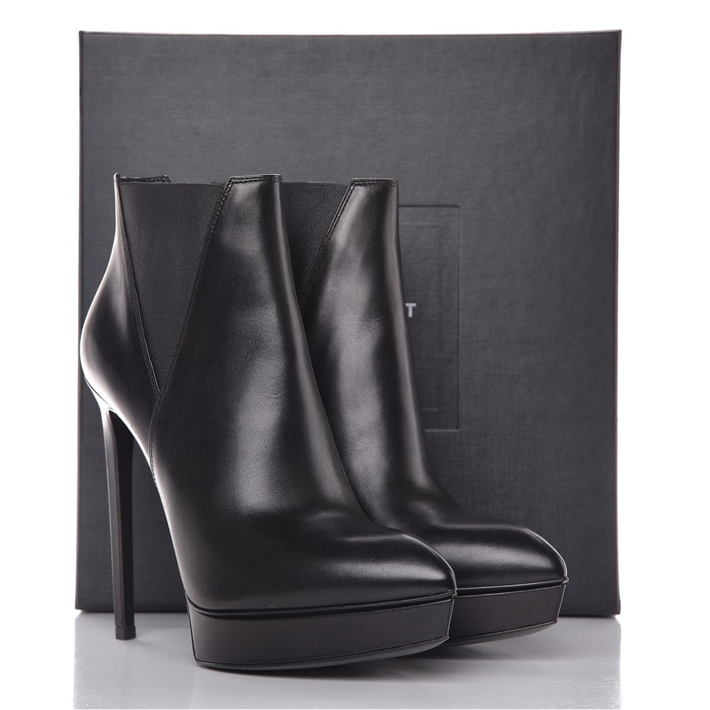 NIB YSL SAINT LAURENT BLACK YETI PLATFORM LEATHER ANKLE BOOTS BOOTIES SIGNATURE